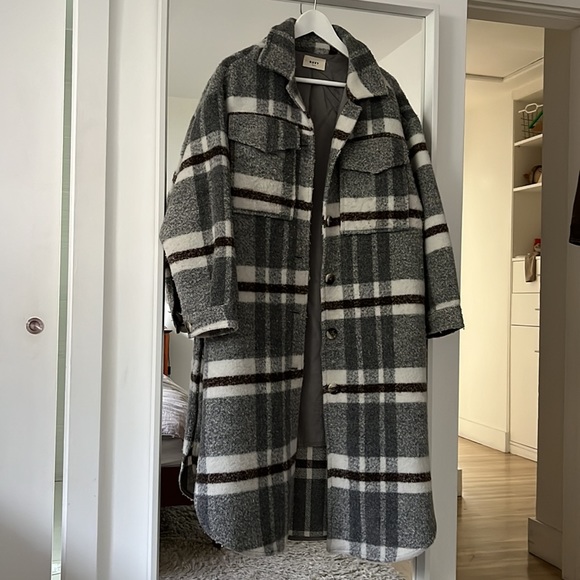Oversized Plaid Coat NAVY PARIS Made in France Sz S/M 💫 - Picture 1 of 9
